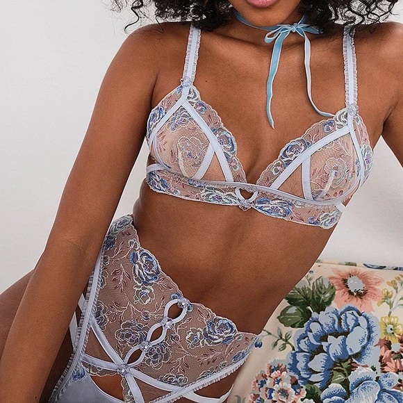 For Love And Lemons Sorbert Rose Cheeky Panty Blue XS NEW - Picture 2 of 8